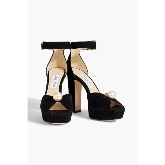 Jimmy Choo Socorie 120 faux pearl-embellished suede platform sandals Black 40 - Picture 2 of 4